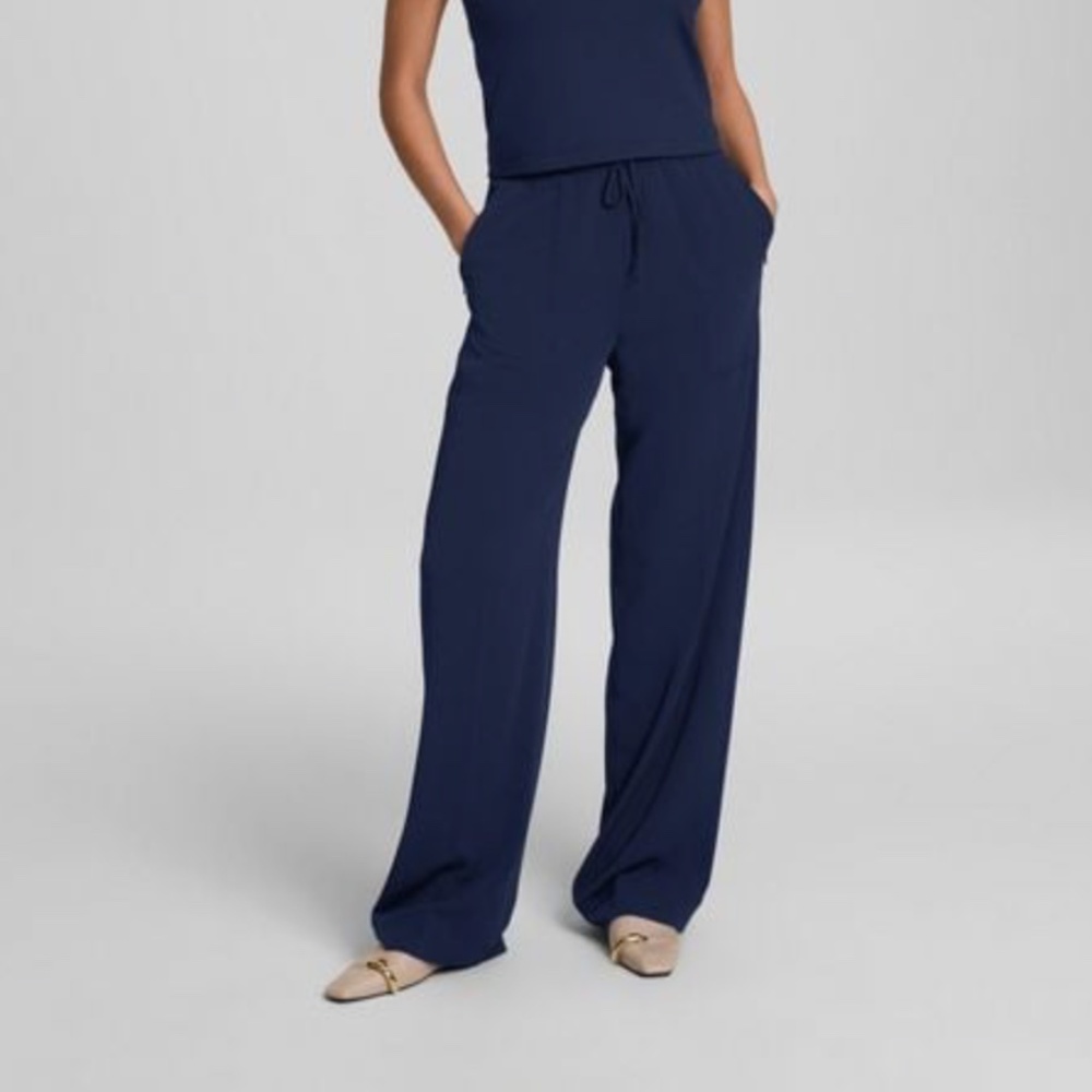 Spanx Carryon Wide Leg High Rise Style 21545R Flowy Travel Pant Navy Blue XS